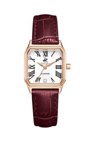 Reloj de cuarzo de piel - Burdeos y rosa dorado