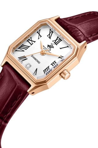 Reloj de cuarzo de piel - Burdeos y rosa dorado