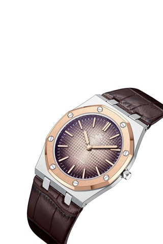 Reloj de cuarzo de piel - Marrón y plateado