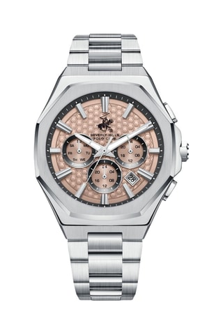 Reloj de cuarzo de acero - GMT - Plateado y rosa