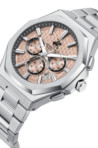 Reloj de cuarzo de acero - GMT - Plateado y rosa