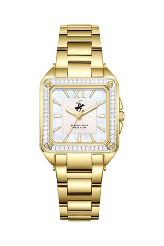 Reloj de cuarzo de acero, nácar y cerámica - Dorado y azul claro