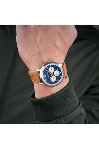 Reloj de piel - Cronógrafo - Marrón y plateado