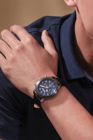 Reloj de cuarzo de piel - Taquímetro - Negro y plateado
