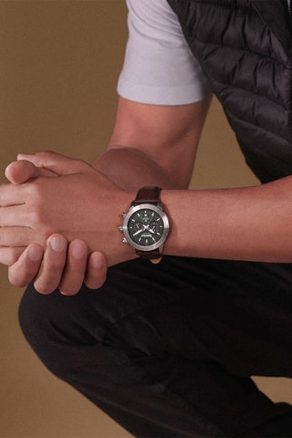 Reloj de cuarzo de piel - Taquímetro - Negro y plateado