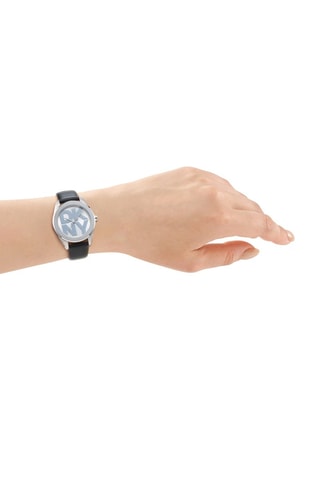 Reloj de cuarzo de piel - Negro y plateado