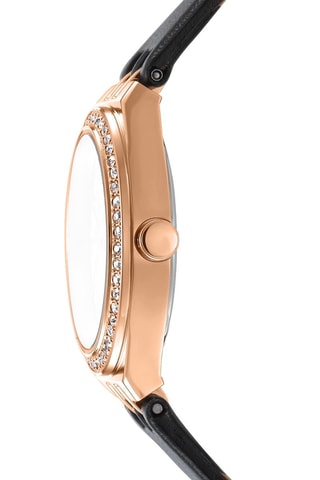 Reloj de cuarzo de piel - Negro y rosa dorado