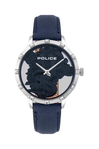 Reloj de cuarzo de piel - Azul marino y plateado