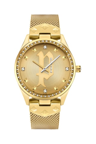 Reloj de cuarzo de acero chapado en ion de oro amarillo - Dorado