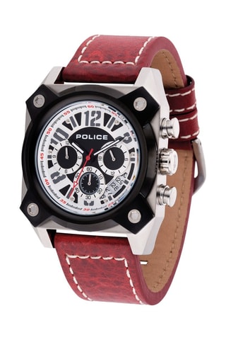 Reloj de cuarzo de piel - GMT - Rojo y plateado
