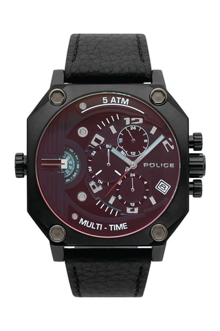 Reloj de cuarzo de piel - GMT - Negro y burdeos