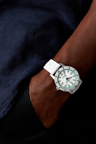 Reloj automático de caucho - Blanco y plateado