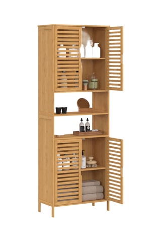 Meuble de salle de bain 4 portes en bambou - 60 x 170 x 30 cm