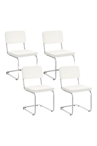 Chaises Naya en bouclette crème et pied métal cantilever - lot de 4