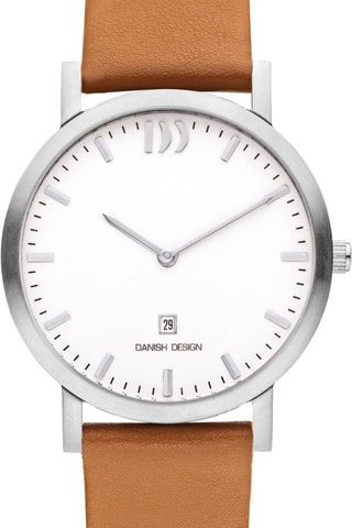Reloj de cuarzo de piel - Camel y plateado