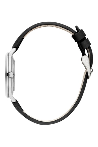 Reloj de cuarzo de piel Shanghai - Negro y plateado