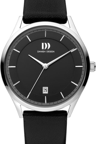 Reloj de cuarzo de piel Nile - Negro y plateado