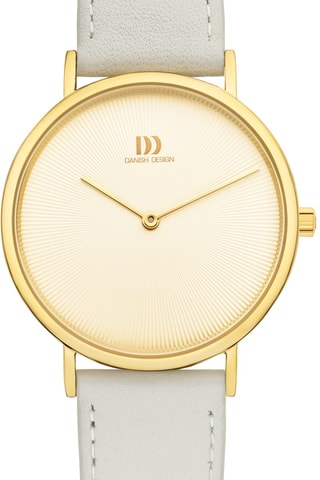 Reloj de cuarzo de piel Marilyn - Blanco y dorado