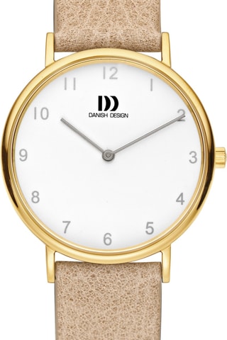 Reloj de cuarzo de piel Sydney - Beige y dorado