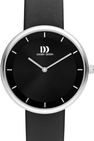 Reloj de cuarzo de piel Hazy - Negro y plateado