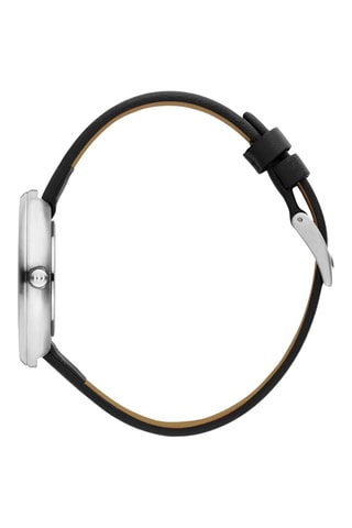 Reloj de cuarzo de piel Hazy - Negro y plateado