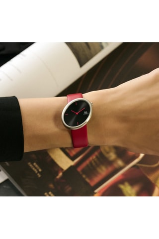 Reloj de cuarzo de piel Ellipse - Rojo y plateado