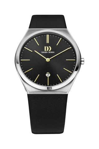 Reloj de cuarzo de piel Tåsinge - Negro y plateado