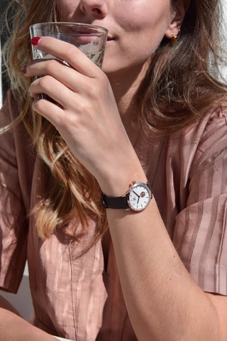 Reloj de cuarzo de piel Tokyo - Marrón y rosa dorado