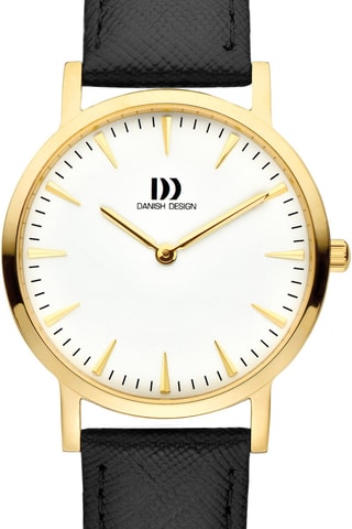 Reloj de cuarzo de piel London - Negro y dorado
