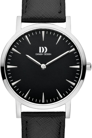 Reloj de cuarzo de piel London - Negro y plateado