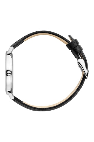 Reloj de cuarzo de piel London - Negro y plateado