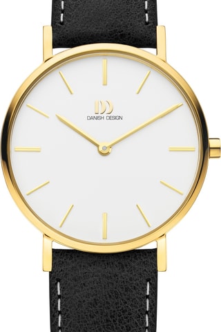 Reloj de cuarzo de piel Ærø - Negro y dorado