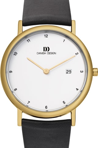 Reloj de cuarzo de piel Elbe - Negro y dorado