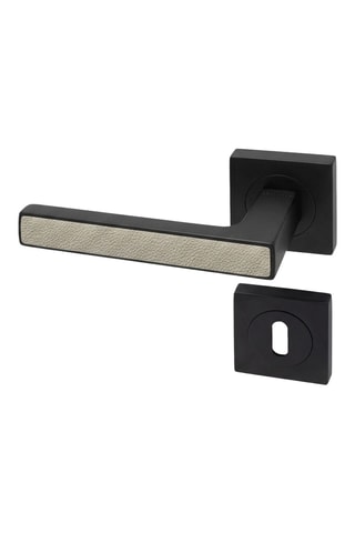 Poignée de porte à clé - Finition effet cuir argile - Pour porte de 30 à 50 mm