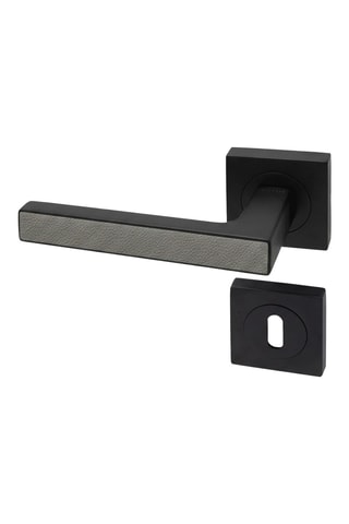 Poignée de porte à clé - Finition effet cuir lichen - Pour porte de 30 à 50 mm