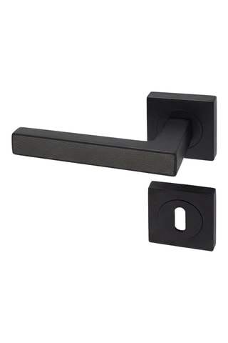 Poignée de porte à clé - Finition effet cuir basalte - Pour porte de 30 à 50 mm