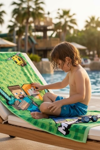 Serviette de plage Minecraft - 70 x 140 cm - Vert