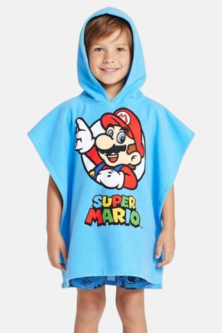 Poncho à capuche Mario - Bleu