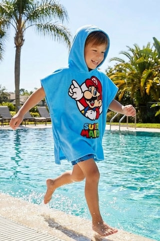 Poncho à capuche Mario - Bleu