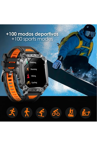 Smartwatch intelligente QS86 - Nero, arancione e argentato