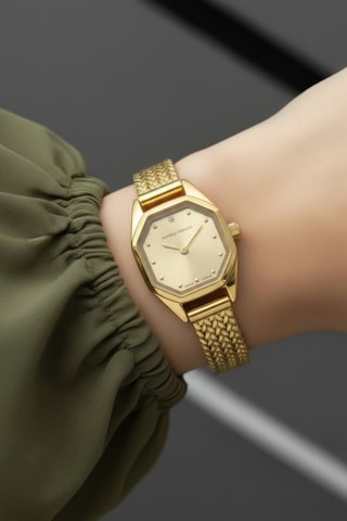 Montre à quartz en acier - Doré