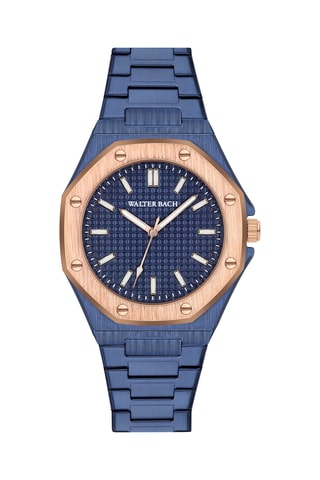 Montre à quartz en acier - Bleu et doré rose