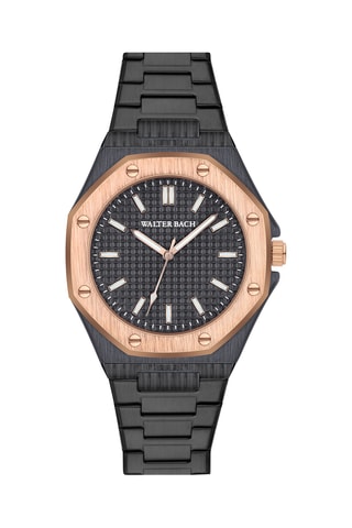 Montre à quartz en acier - Noir et doré rose
