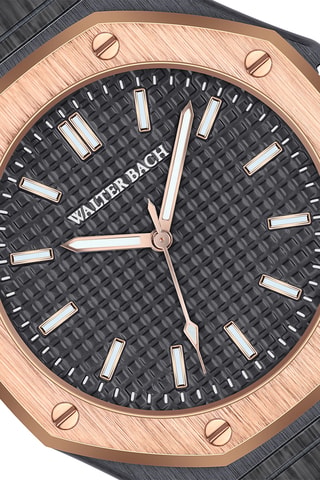 Montre à quartz en acier - Noir et doré rose