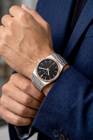 Montre à quartz en acier - Argenté, doré et noir