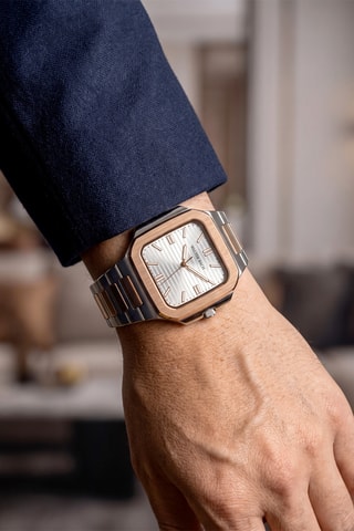 Montre à quartz en acier - Argenté et doré rose