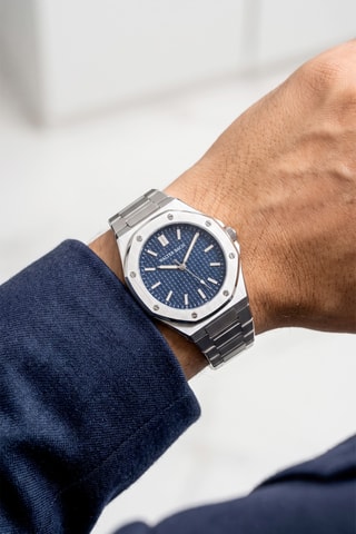 Montre à quartz en acier - Argenté et bleu