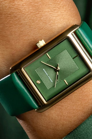 Montre à quartz en cuir et diamant - Doré