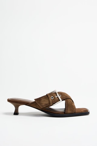 Mules à talons en nubuck - Marron foncé