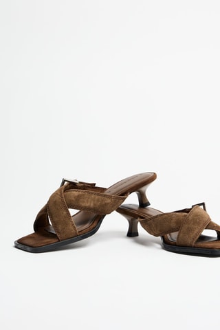 Mules à talons en nubuck - Marron foncé